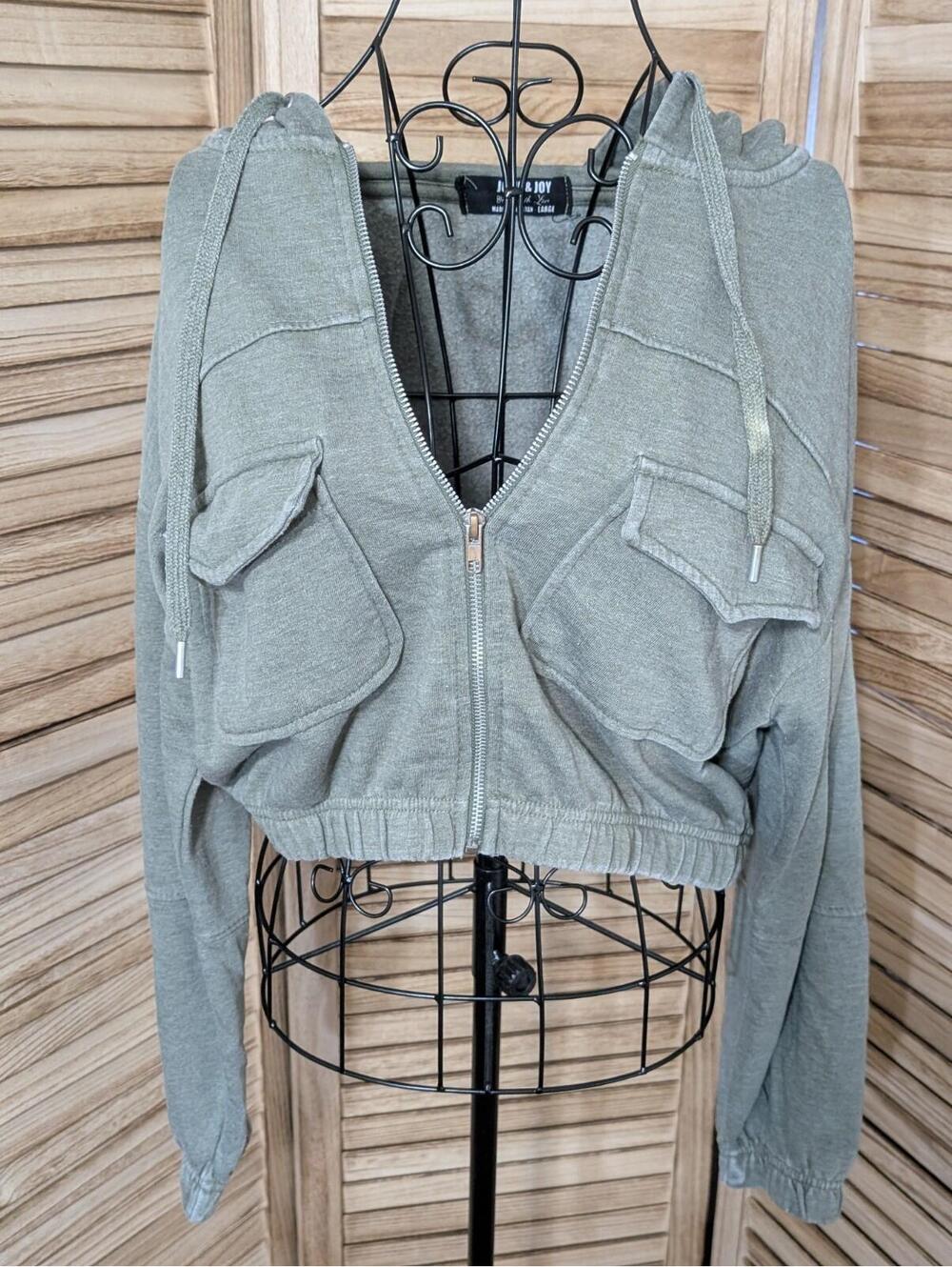 Jolie And Joy Womens Cargo Pocket Cropped Hoodie - Heather. Size L Green